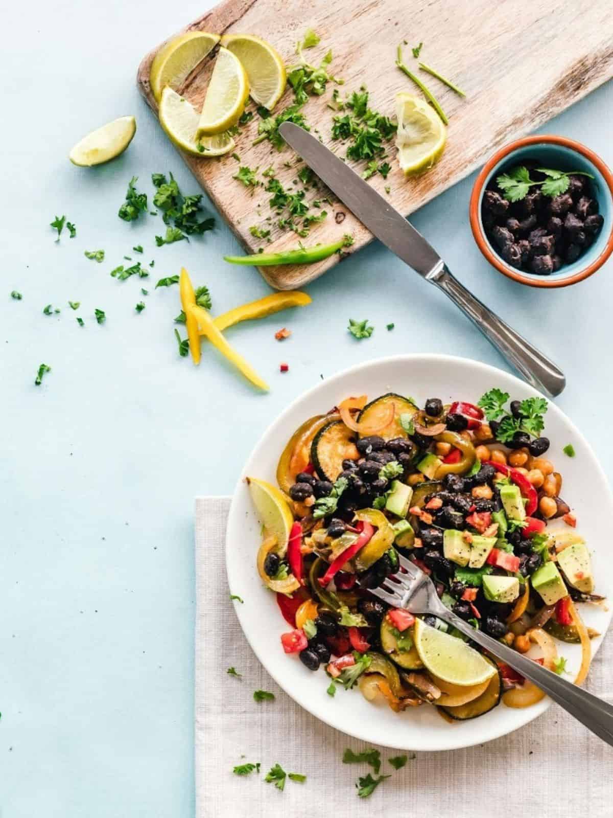 healthy food and chopping board