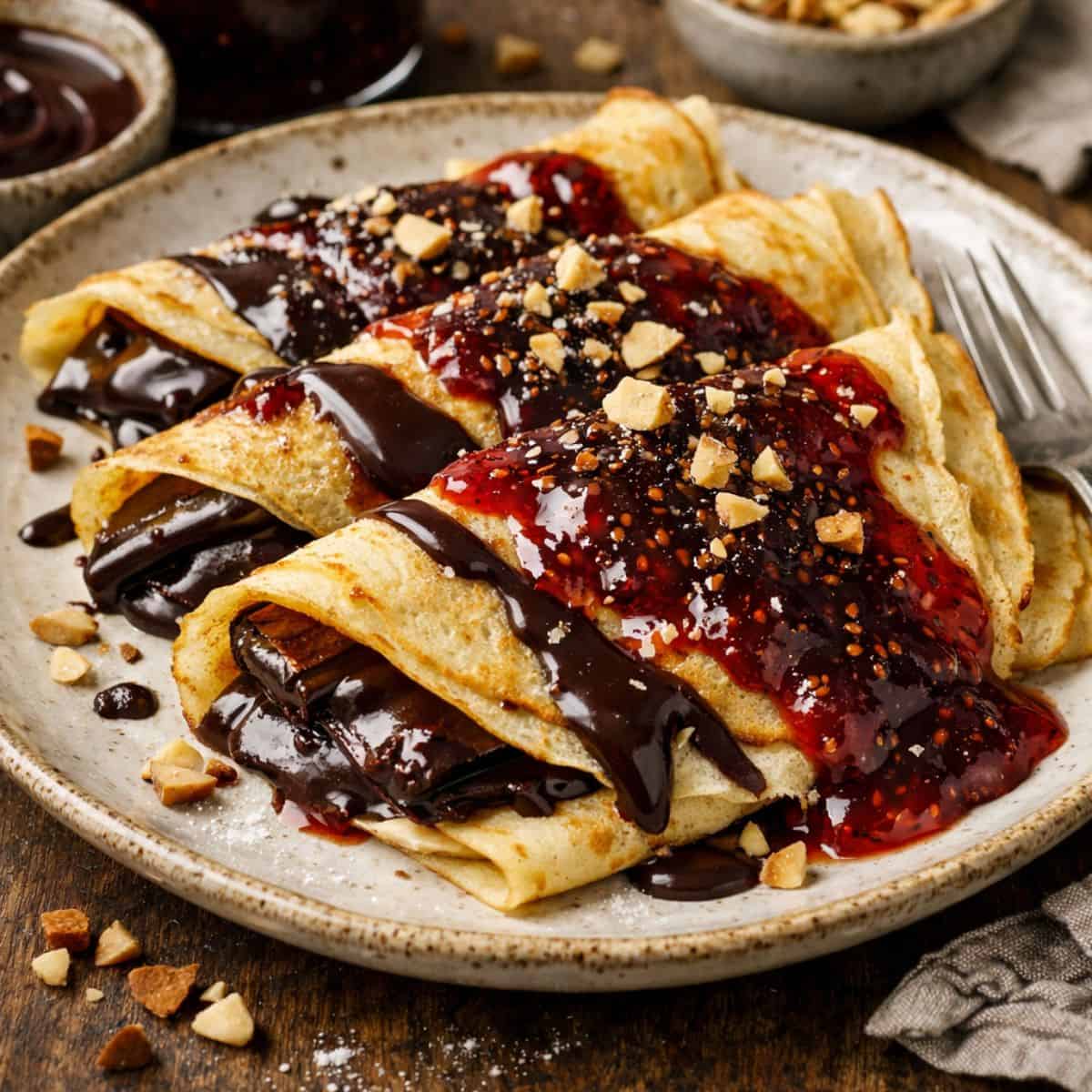 crepes con chocolate y mermelada