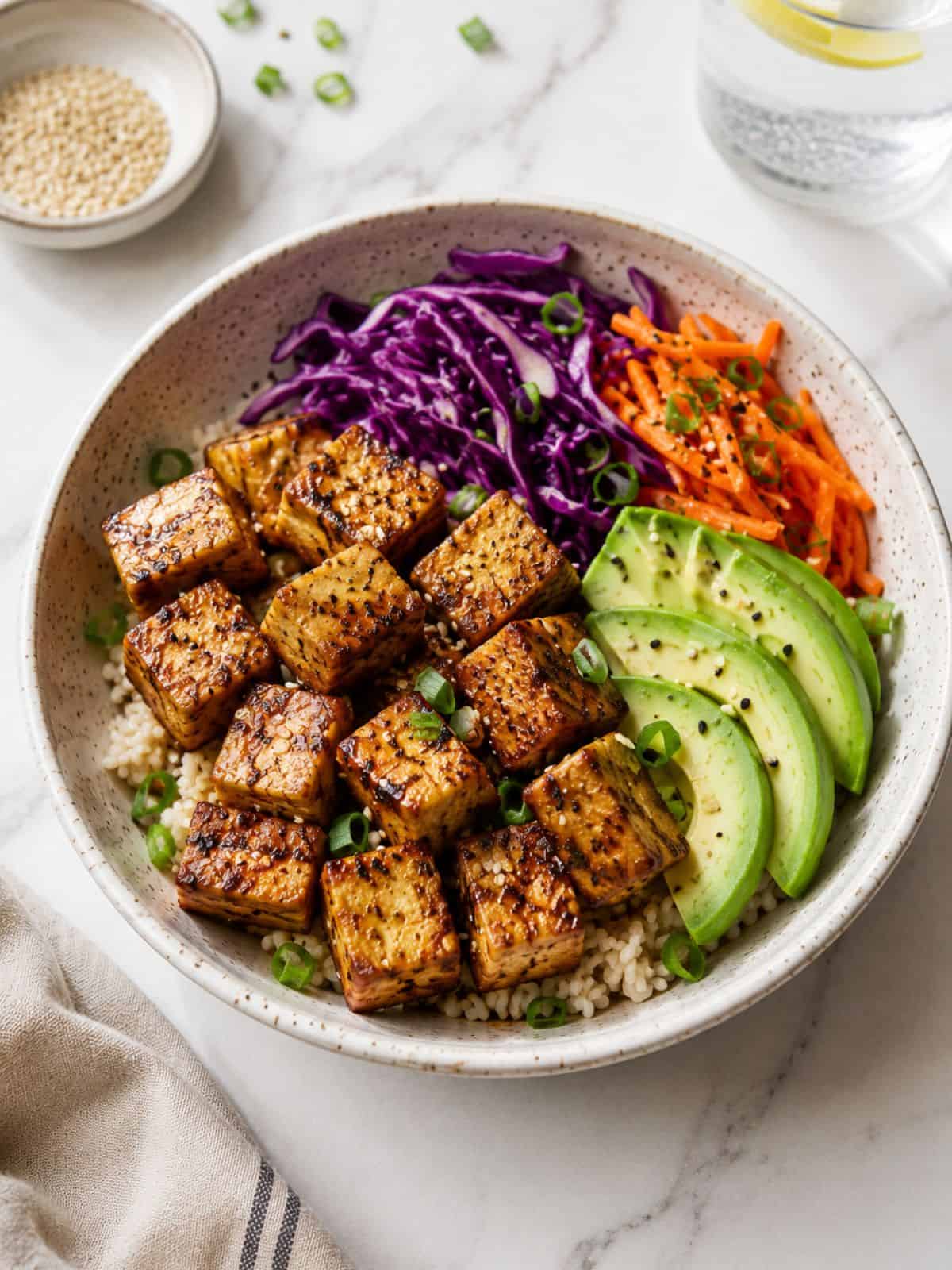 tofu crujiente en freidora de aire con marinada de tamari y jengibre