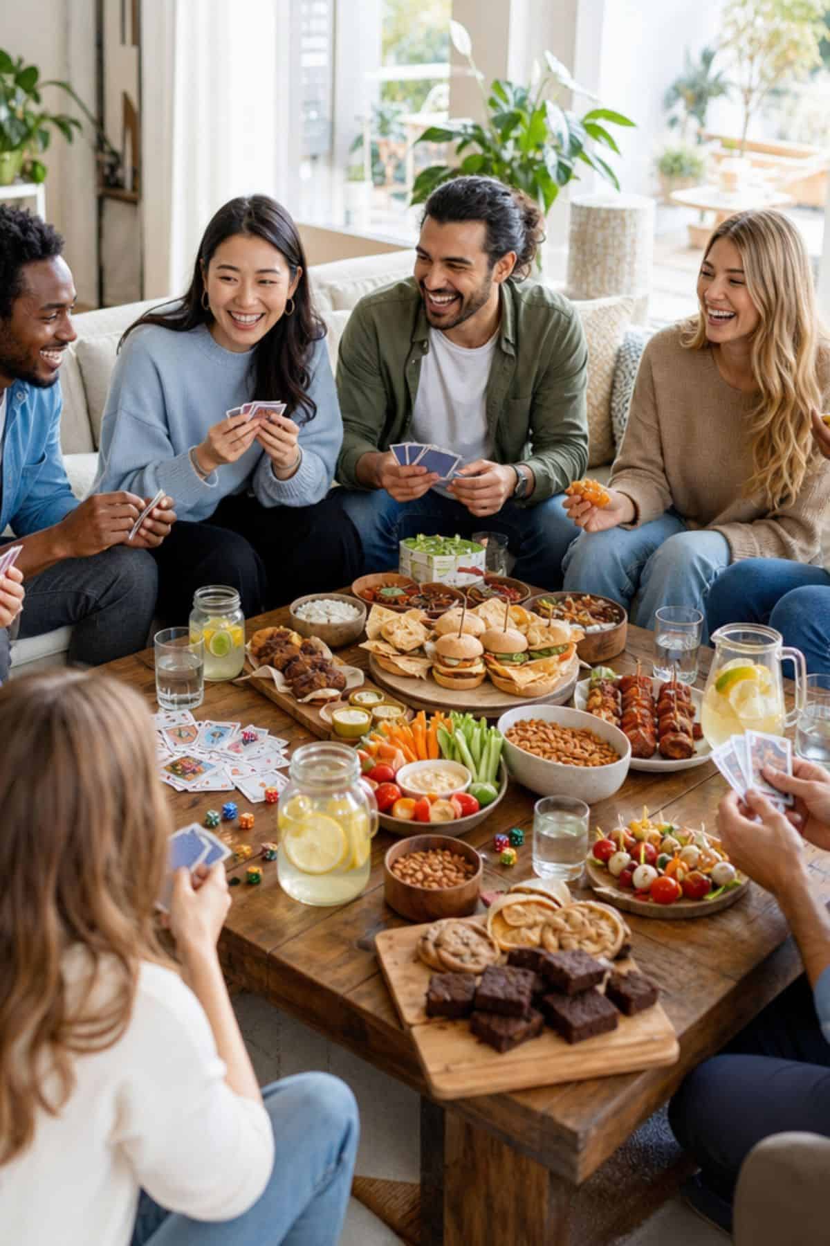 noche de juegos con comida